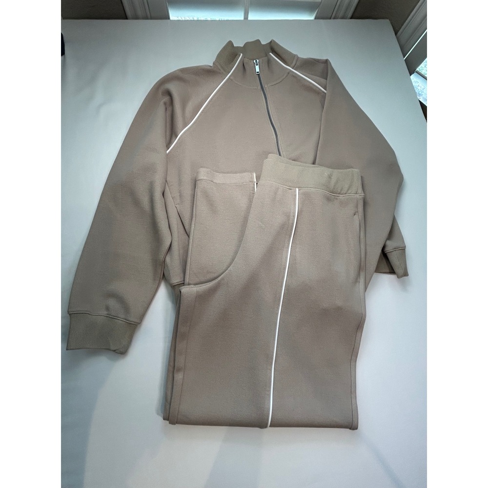 Spanx AirPique Tracksuit Set Woman 2X/XL Tan Pique Kniit Zip Jacket and Pants